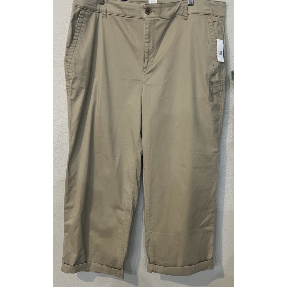 GAP Womens Girlfriend Khaki TAN Pants Cotton Blend Hi-rise Stretch SZ 18